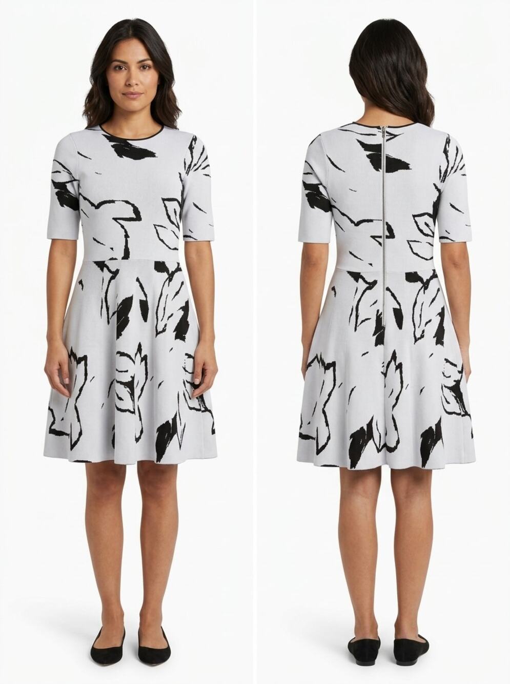 Ted Baker Savina Gray A-Line Knee Length Knit Floral Dress Women Size 0